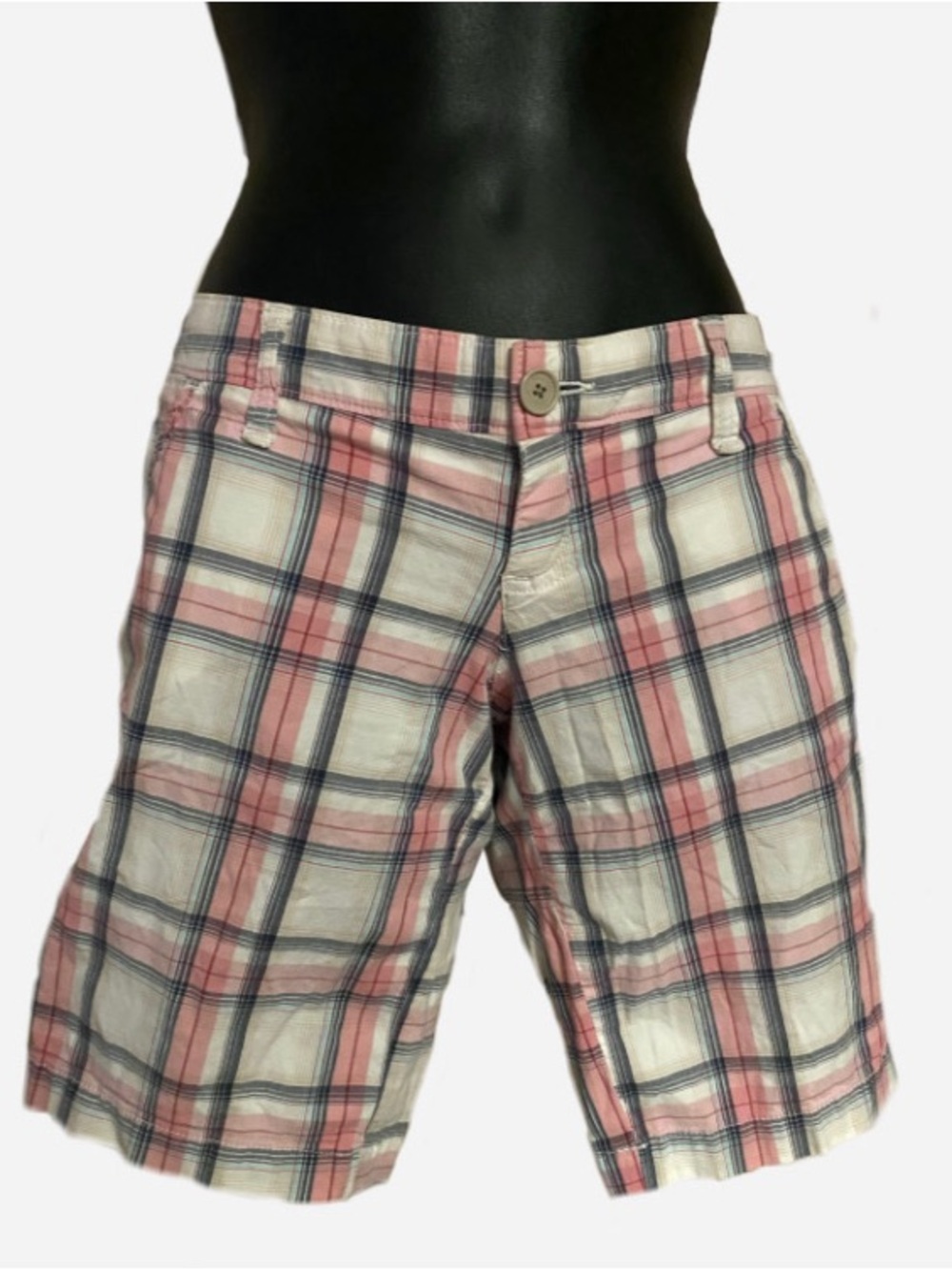 Y2k Hollister Pink & White Plaid Low Rise Bermuda Shorts with Bird Logo